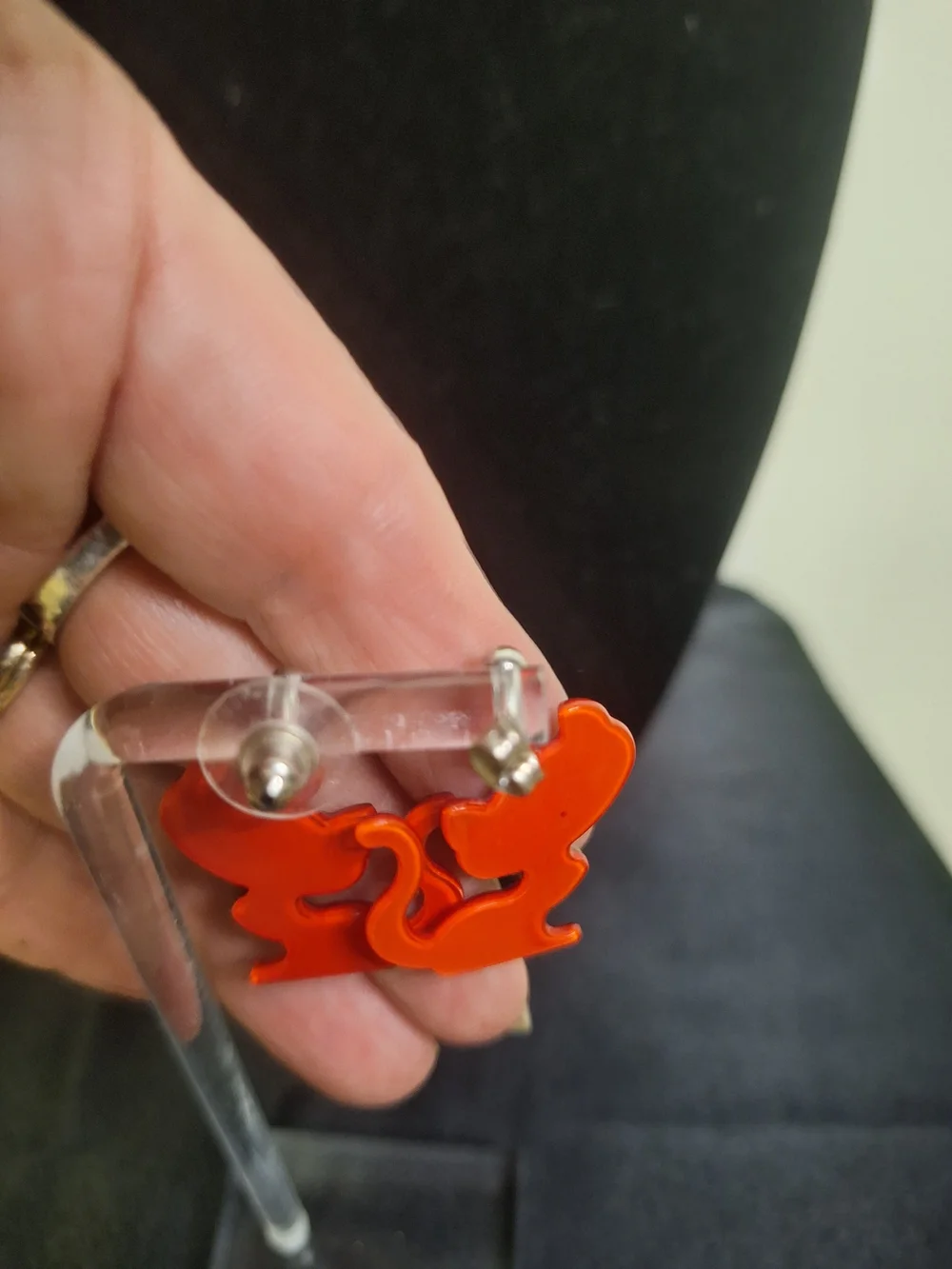 Playful Red Cat Dangle Earrings - Unbranded